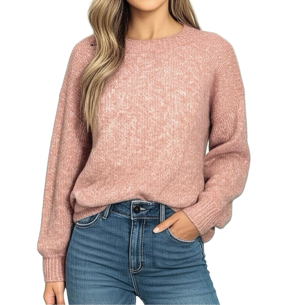 Pink Clover Nickole Marled Rust Pink High Low Sweater M